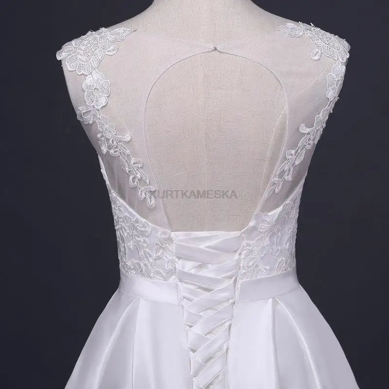 White Satin Embroidered Lace Backless Dress