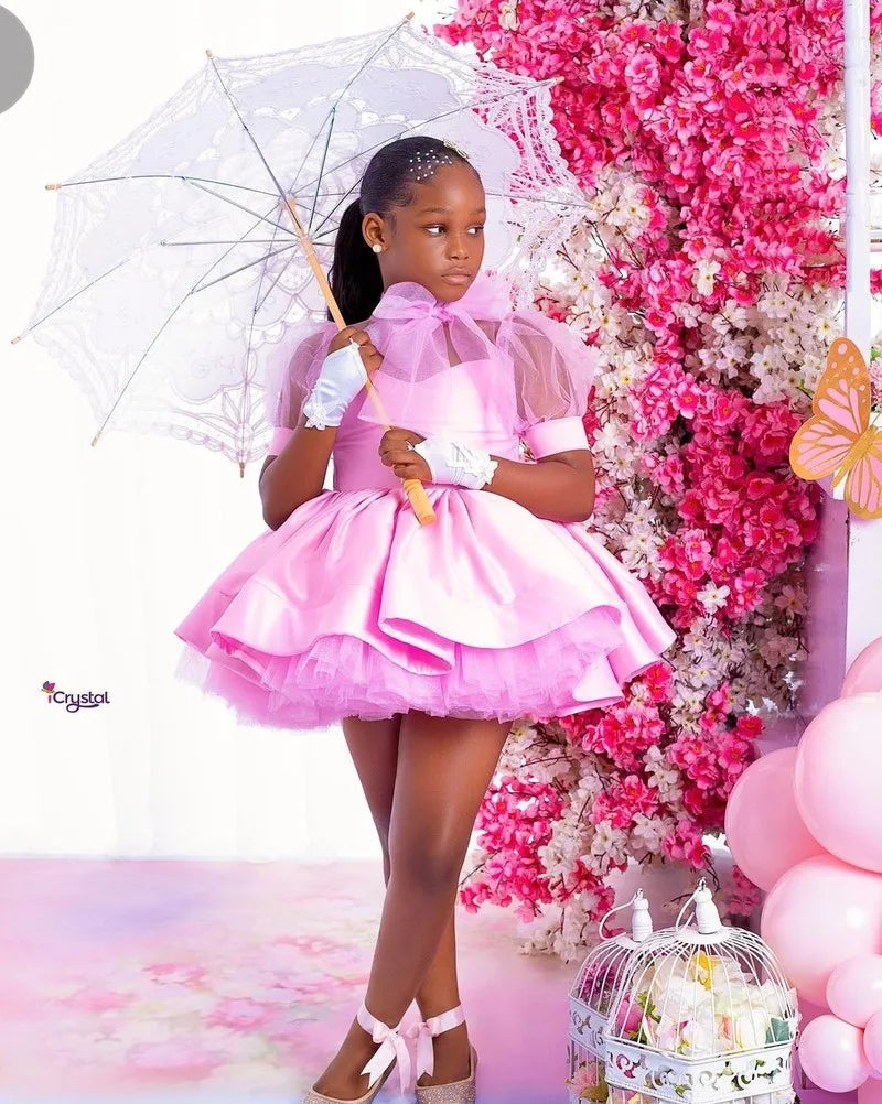 High-Neck Tiered Ruffle Flower Girl Dress