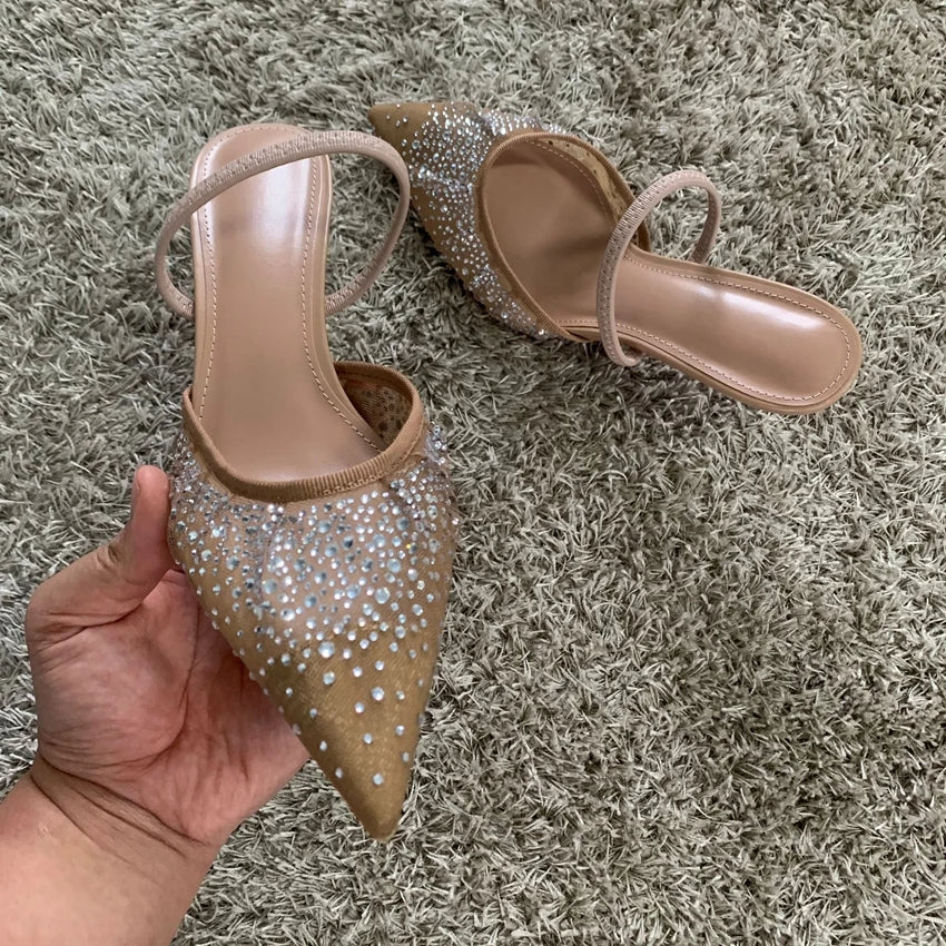 Rhinestone Mesh Slingback Bridal Heels