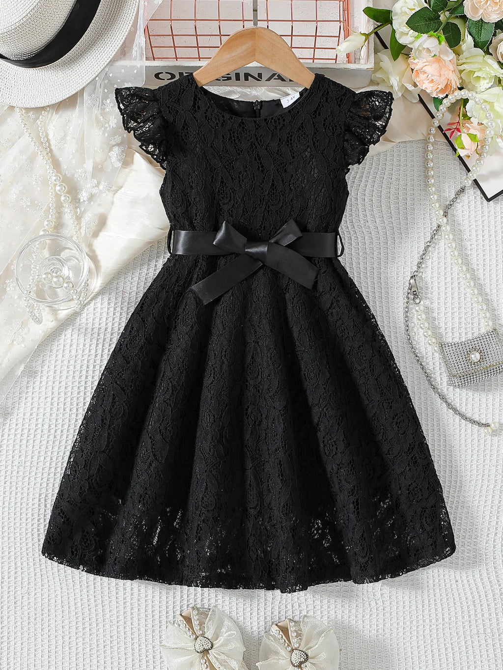 Lace Belted Girls' Formal Dress