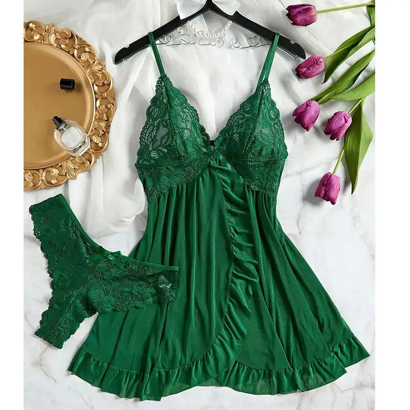Sheer Lace V-Neck Slip Nightdress