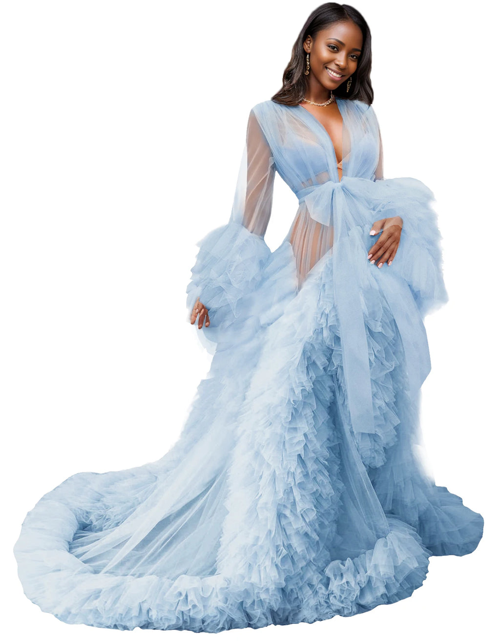 Women Sexy Bridal Robe Illusion Tulle Long Wedding Dressing Gown Maternity Bathrobe Sleepwear Pregnancy Photo Shoot Dress
