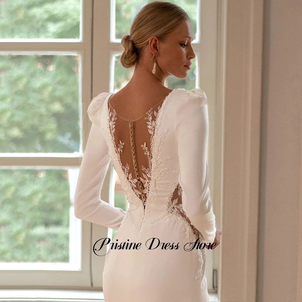Long Sleeve Jersey Deep V Sheath Wedding Dress