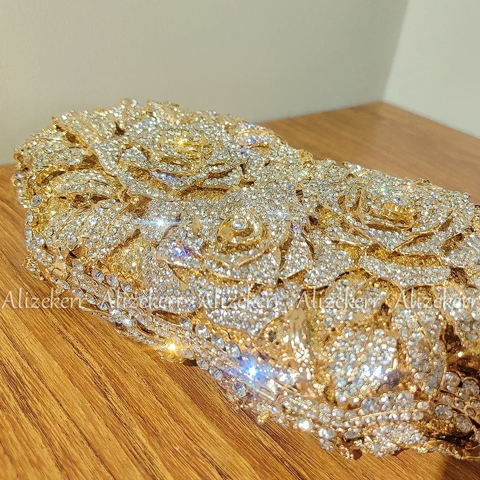 Rose Crystal Flower Evening Clutch