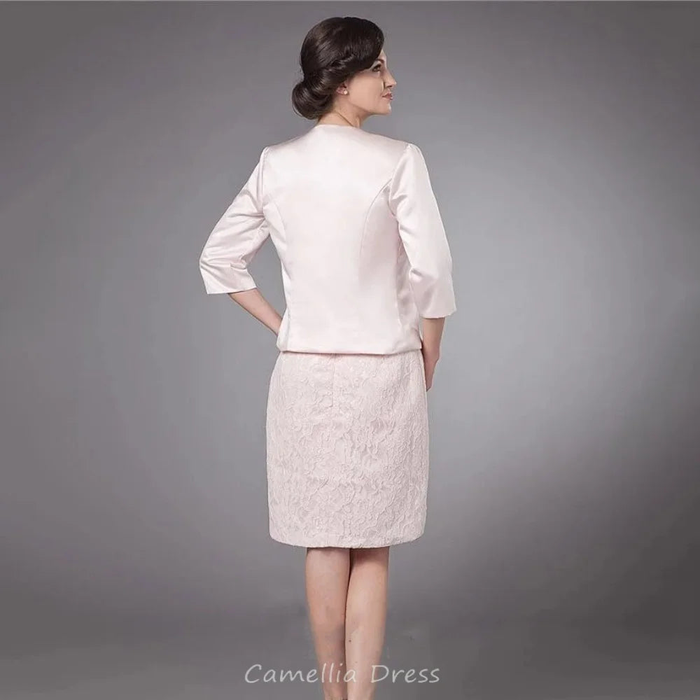 Customized Mother of the Bride Dress Elegant Women Applique Dress Two Pieces Knee Length Wedding Party Gown Vestido Invitada Bod