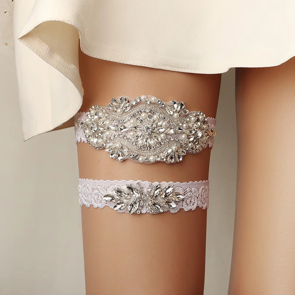 Rhinestone Wedding Garter Bride Accessories Women Silver Color Crystal Flower Bridal Suspenders for Party Dresses Gift