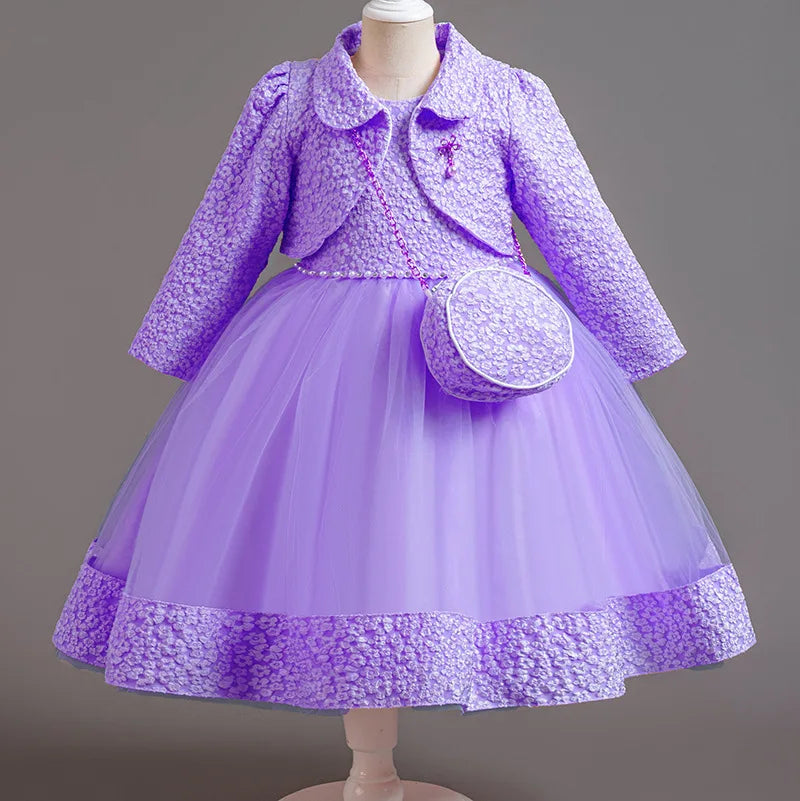 Long-Sleeve Flower Girl Dress Set
