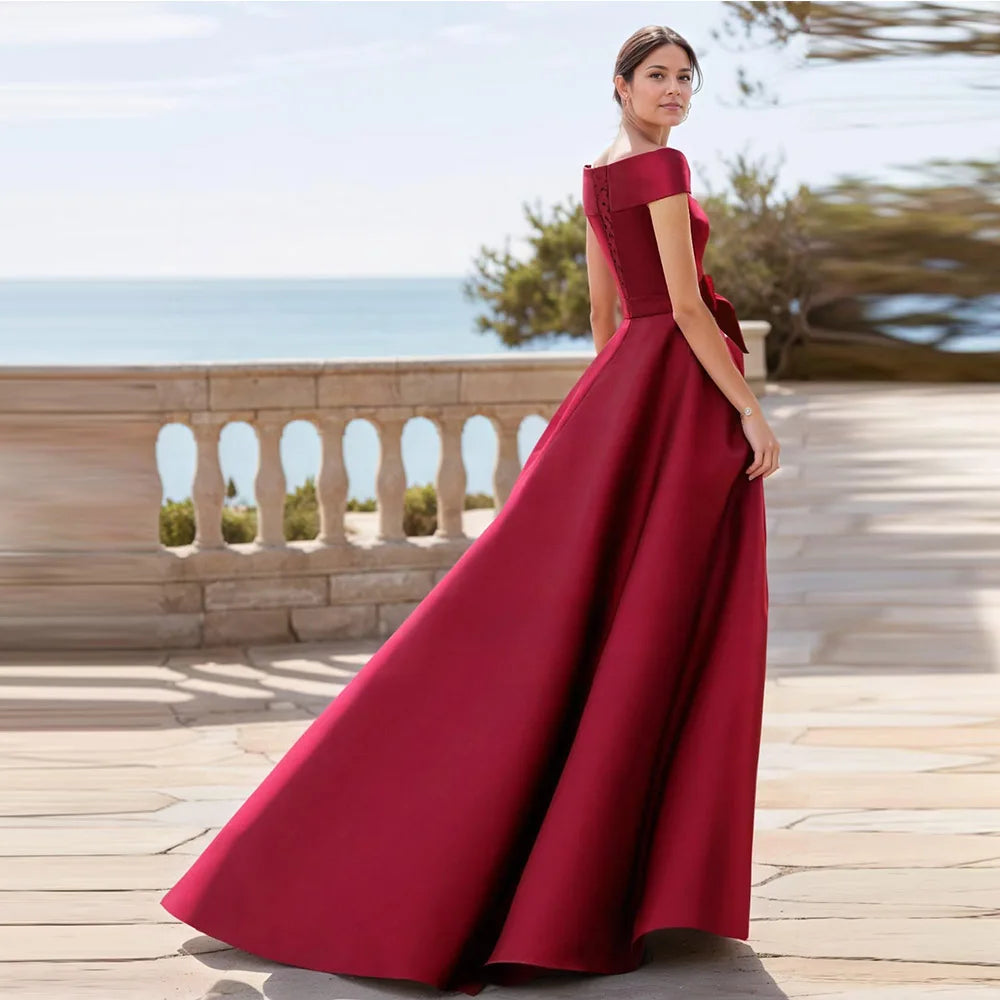 Customized Off The Shoulder Mother of The Bride Dresses for Women Wedding Guest Long Formal Dress with Bow Train 2025