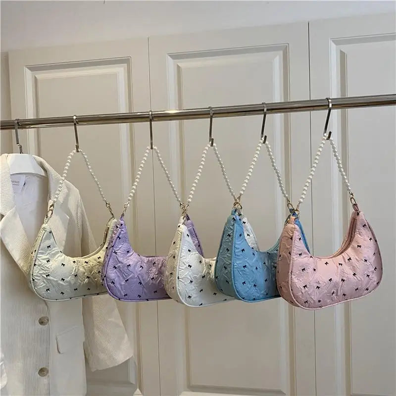 Trendy Wrinkled Bow Purse for Women Versatile Shoulder Bag Elegant Underarm Handbag for Daily Outings
