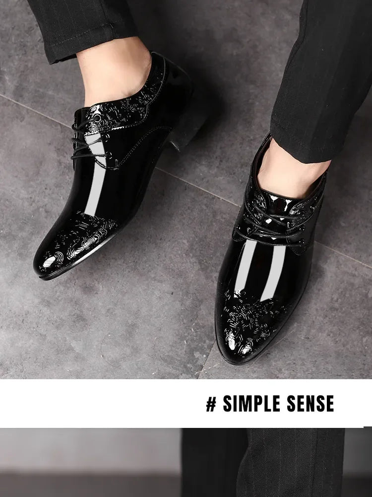 Shoes for Men Casual Business Dress Shoes Lace Up Formal Black Patent Leather Brogue Shoes for Male Wedding Party Office Oxfords
