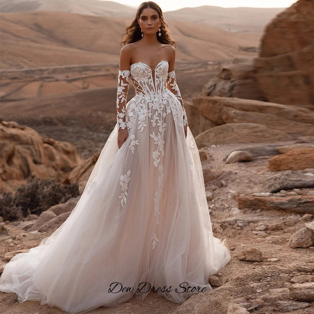 Sweetheart Applique Tulle A-Line Wedding Dress