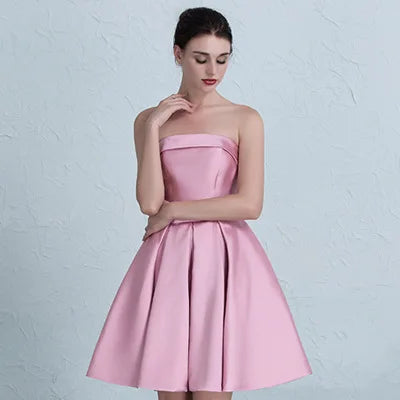 Strapless Satin Bow-Back Mini Dress