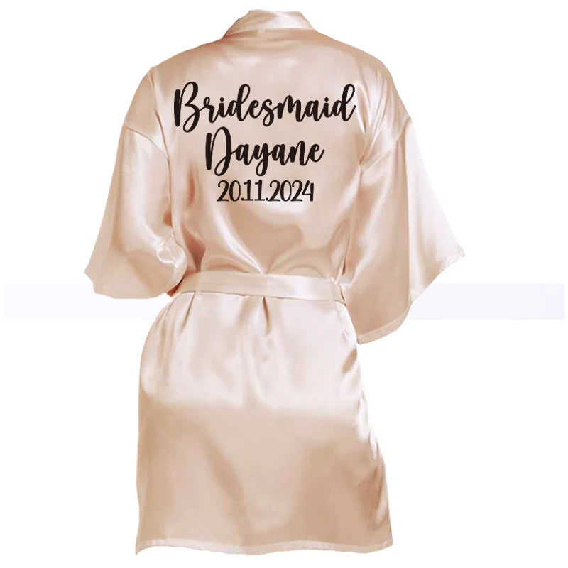 Customized Logo Wedding Bathrobe Faux Silk Bridal Robe Bride Bridesmaid Wedding Robes Woman Bachelorette Hen Party