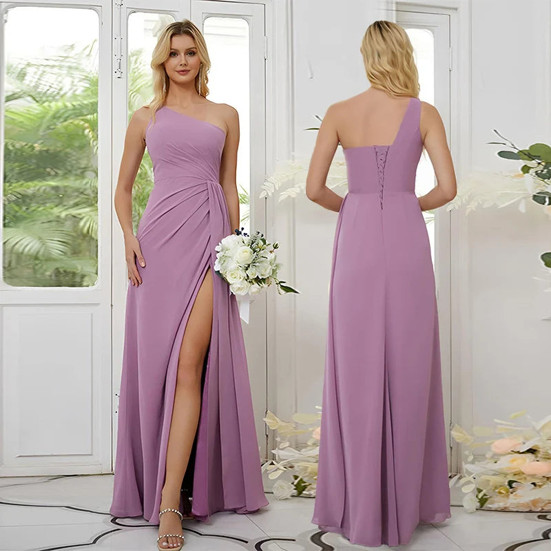 One Shoulder Draped Chiffon Bridesmaid Dress