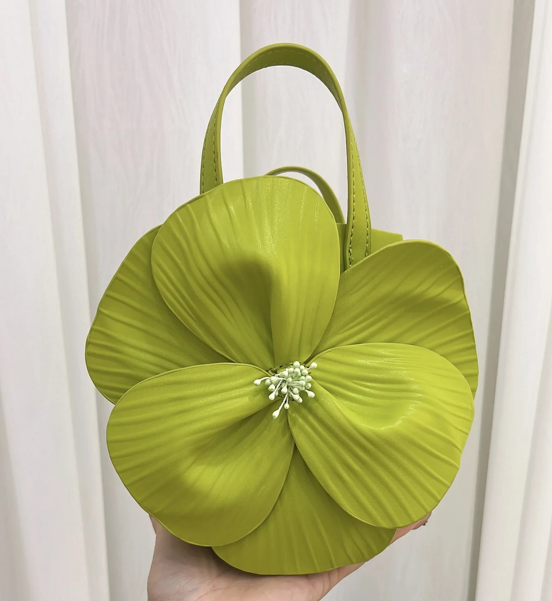 3D Floral Soft PU Leather Women Small Bucket Handbag Wedding Purse Dress Party Evening Bridal Clutch Bag