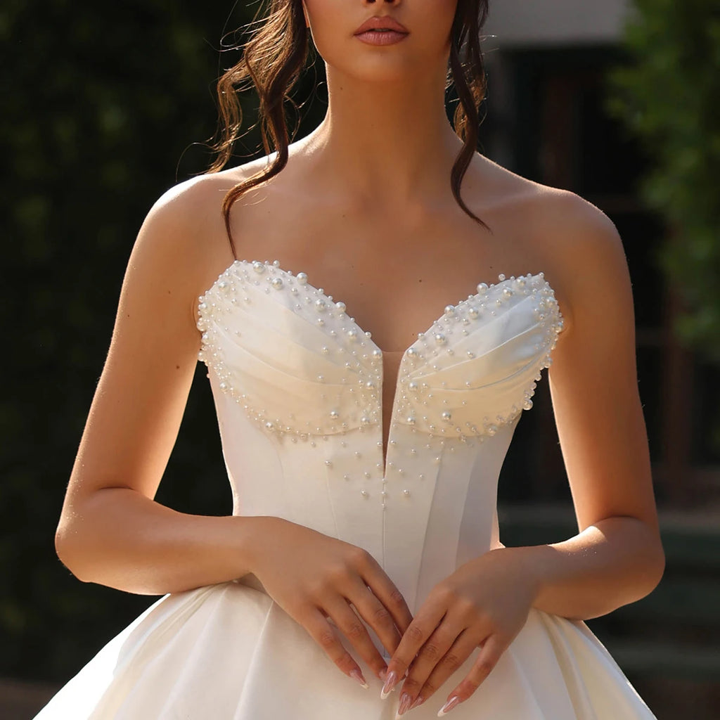 Beaded Strapless Puffy Mini Wedding Dress