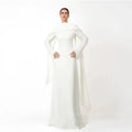 SSYTENS Modest Muslim Wedding Dresses Customized Bride Dresses Ivory Pearls Nikkah Caftan Bridal Gowns Long Vestido De Noiva