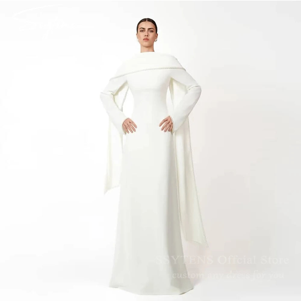 SSYTENS Modest Muslim Wedding Dresses Customized Bride Dresses Ivory Pearls Nikkah Caftan Bridal Gowns Long Vestido De Noiva