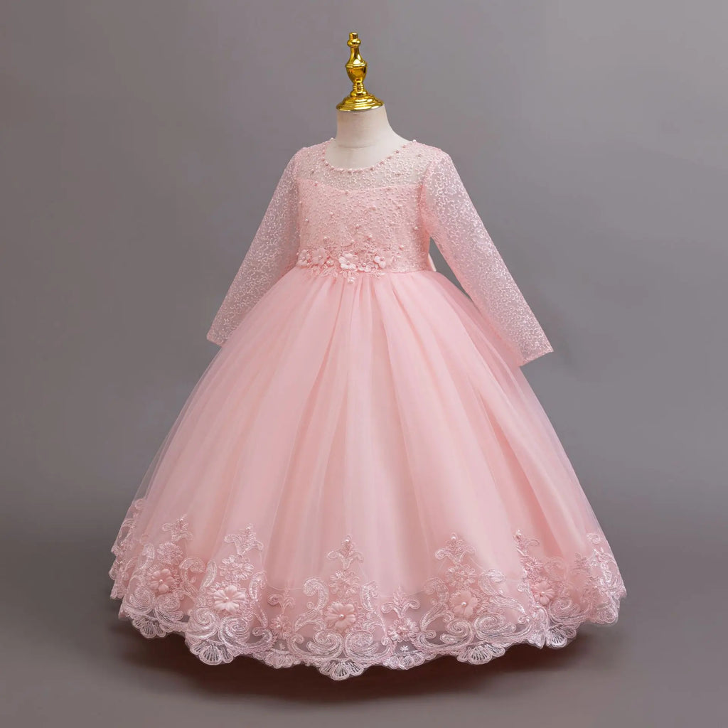 Long-Sleeve Lace Flower Girl Dress