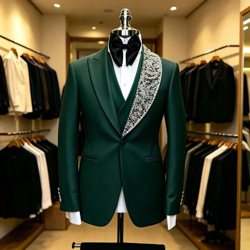 Beaded Wedding Suits for Men Prom Party 3Pcs Groom Tuxedo Custom Made Luxury Slim Fit Fashion Separates Jacket Vest Pants 2026