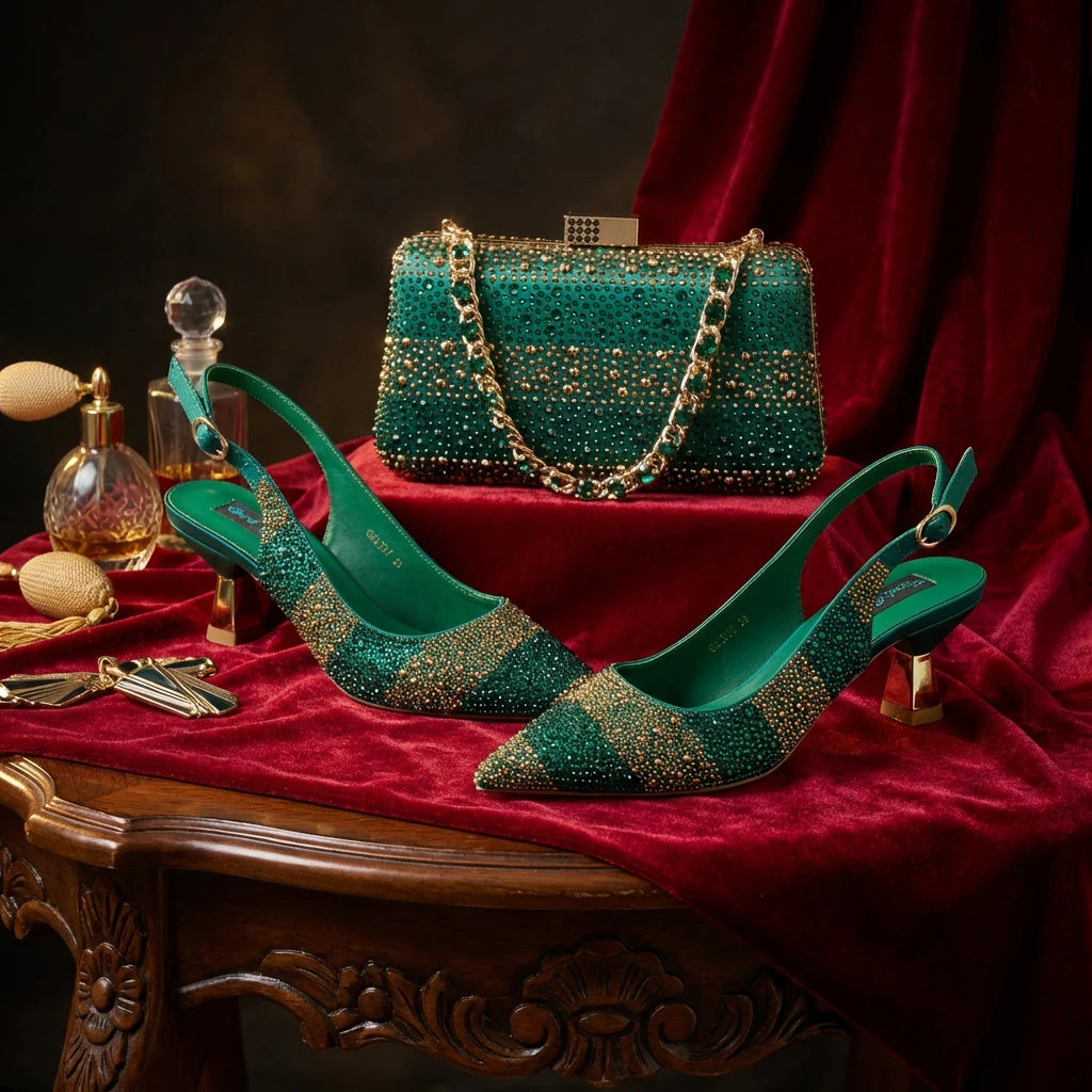 Rhinestone Shoe & Bag Set