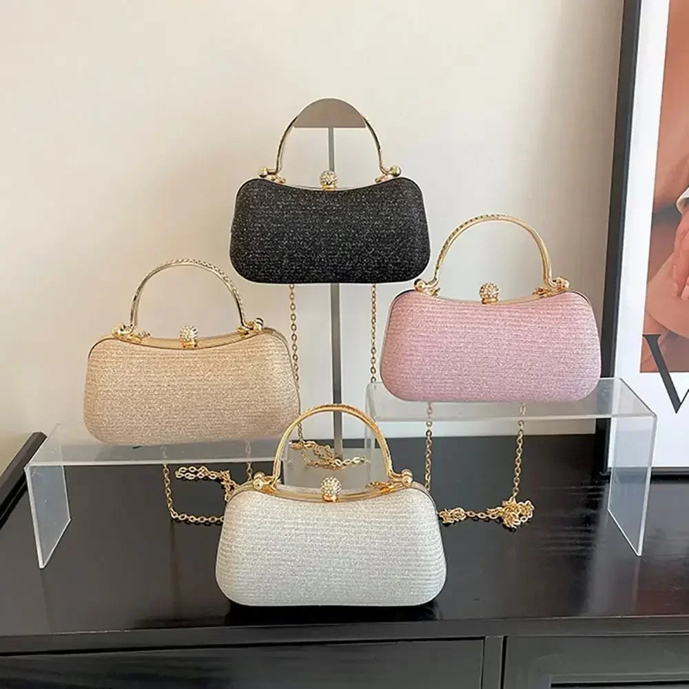 Wedding Bridal Beaded Women Evening Bag Dinner Bag Chain Shoulder Handbags Elegant Rhinestones Clutch Egg Shape Evening Bag