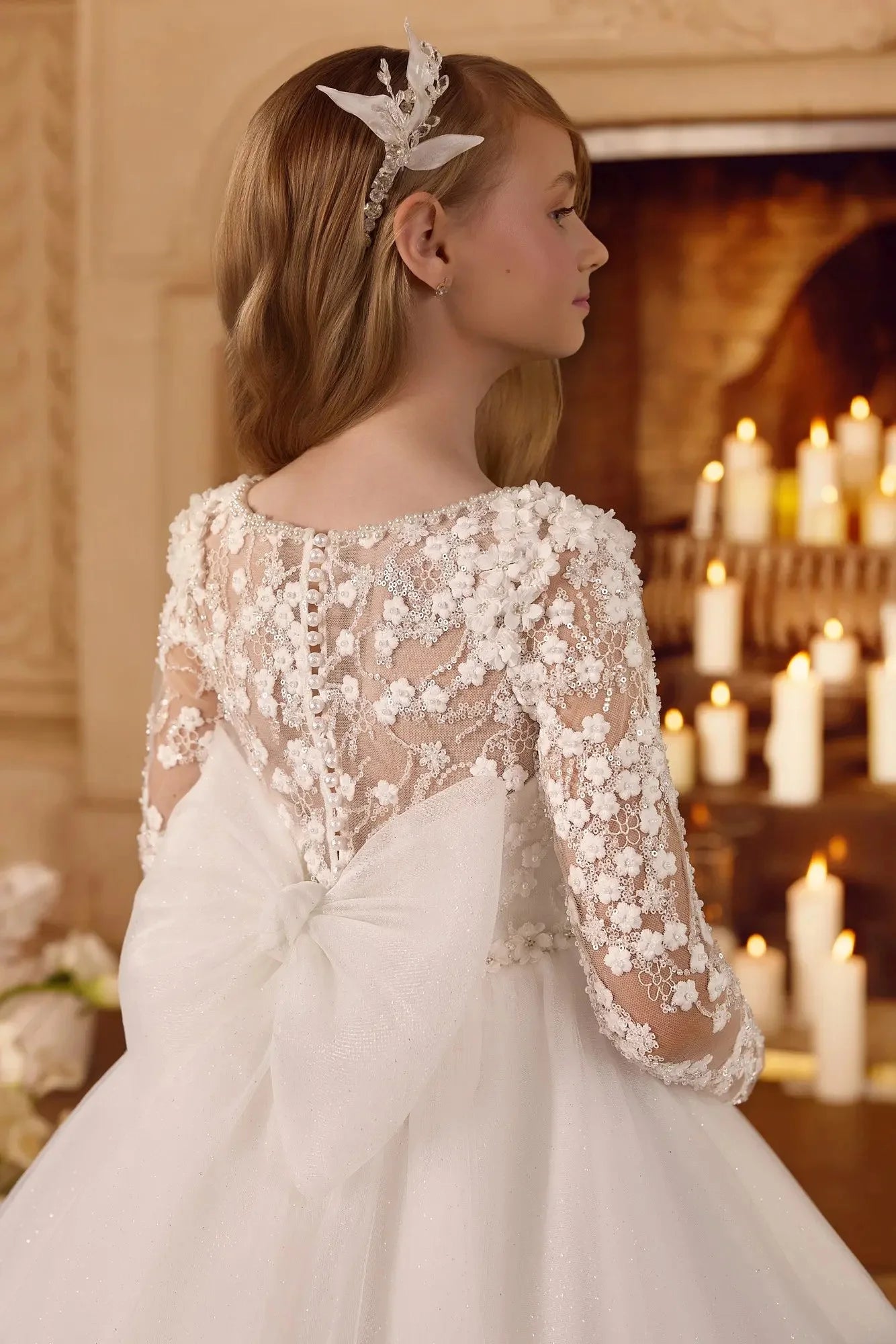 White Tulle Flower Girl Dresses For Wedding Long Sleeve Lace Princess Birthday Party Gowns Customized First Communion Dress