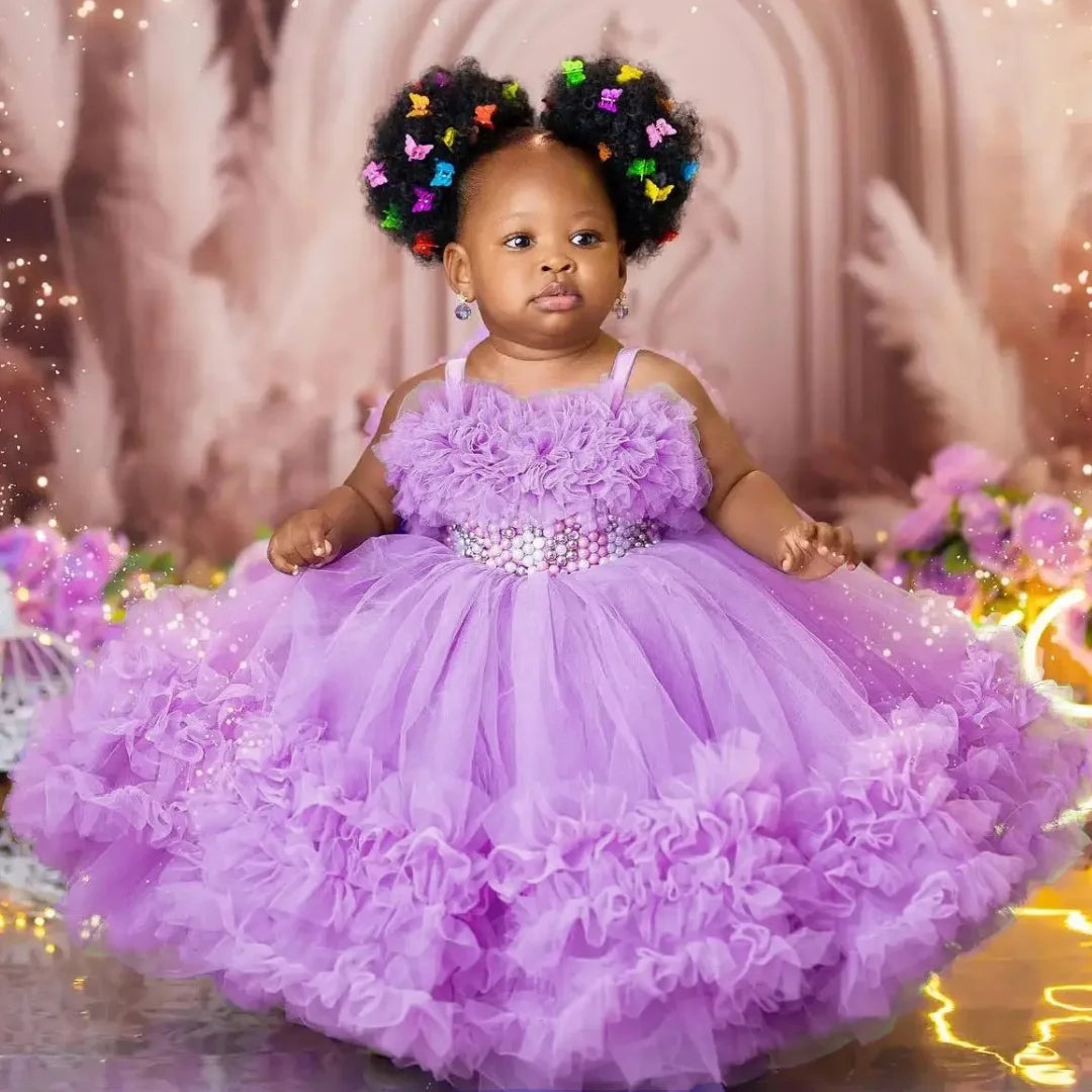 Tiered Pearl Flower Girl Dress