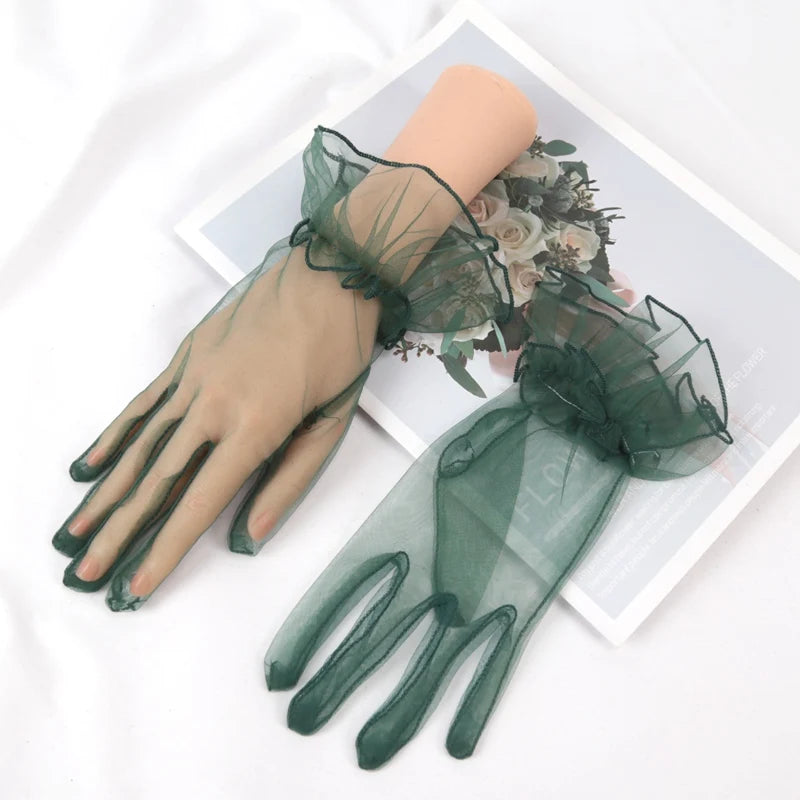 Short Ruffle Tulle Bridal Gloves