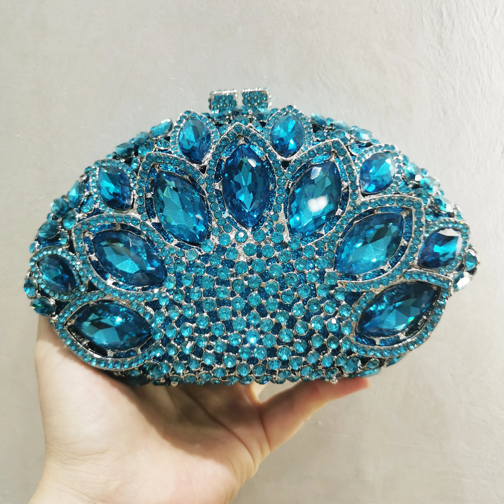 Fan Big Stone Rhinestone Wedding Purse White Clear Evening Bridal Clutch Luxury Women’s Crystal Party Prom Handbag Formal Bag