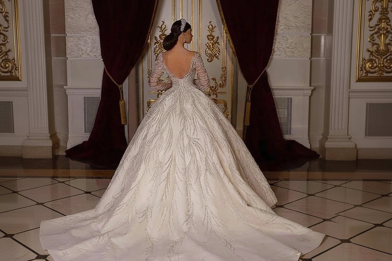 Newest Wedding Dresses For Bride  Ball Gown Sweetheart Neckline Full Sleeves With Beading Sequined Customized Vestidos De Novias