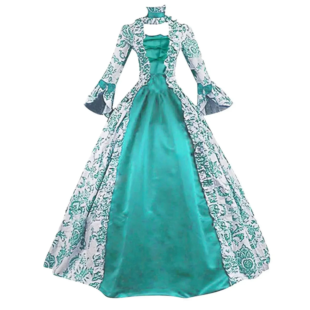 Marie Antoinette DressVintage Long Women Lace-Up Medieval Ruffles Bow Vintage Victorian Carnival Maxi Dress Patchwork Floral Fem
