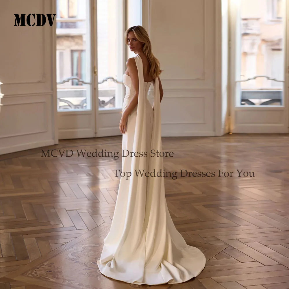 Satin Mermaid Wedding Dress Ribbons Strapless Slit Civil Reception Dresses For Weddings Sweep Train vestido noiva Customized
