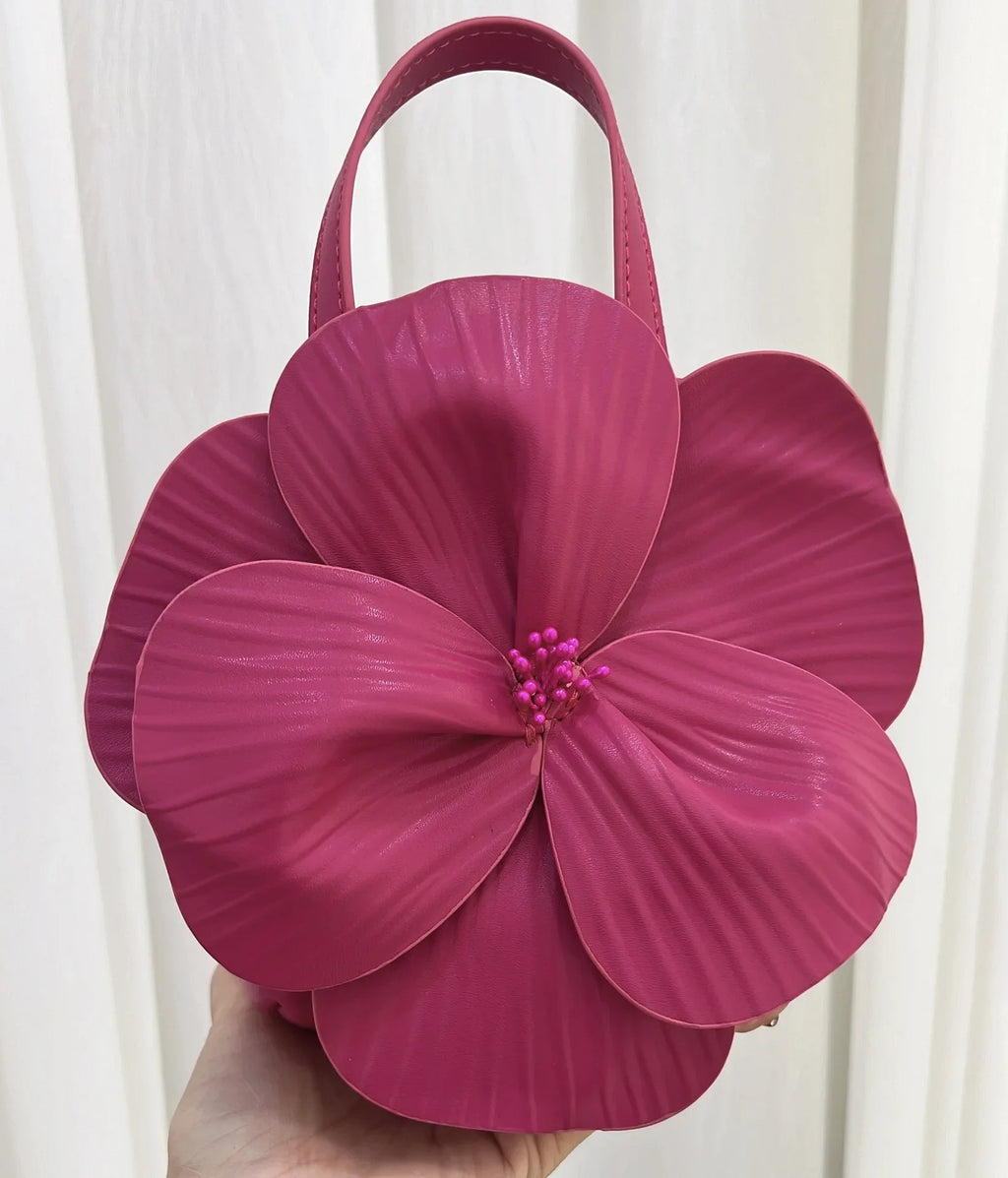 3D Floral Soft PU Leather Women Small Bucket Handbag Wedding Purse Dress Party Evening Bridal Clutch Bag