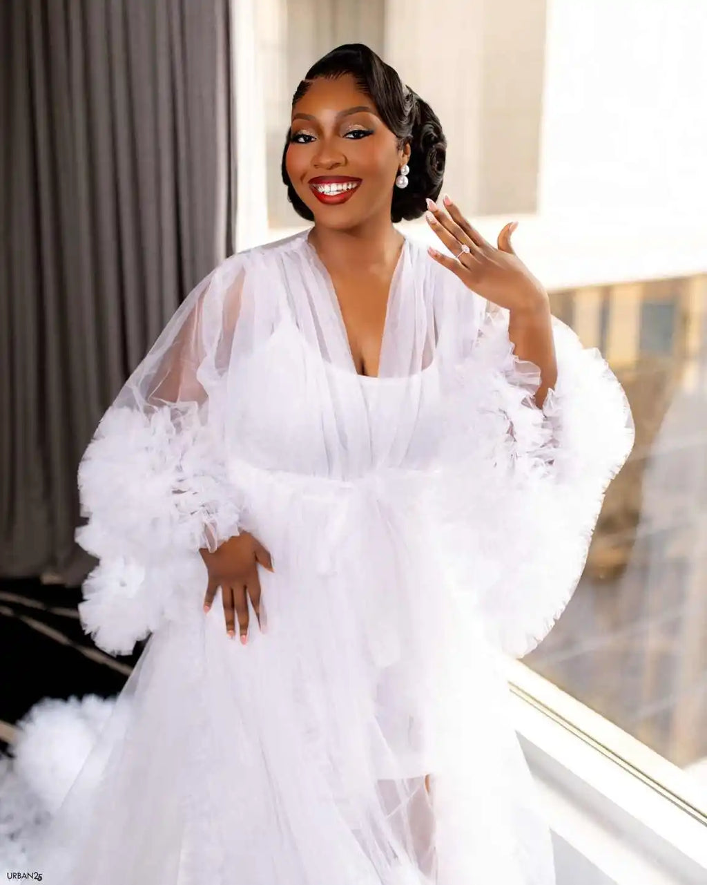 White Bridal Dress Ruffles Puffy Tulle Maternity Dresses for Photoshoot Women Bridal Robe Pregnancy Long Sleepwear Nightwear