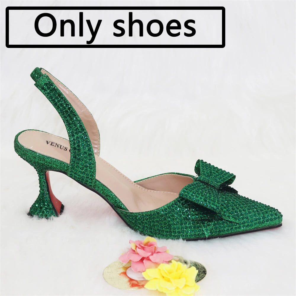 Rhinestone Bow Pointed-Toe Bridal Heel and Bag Set