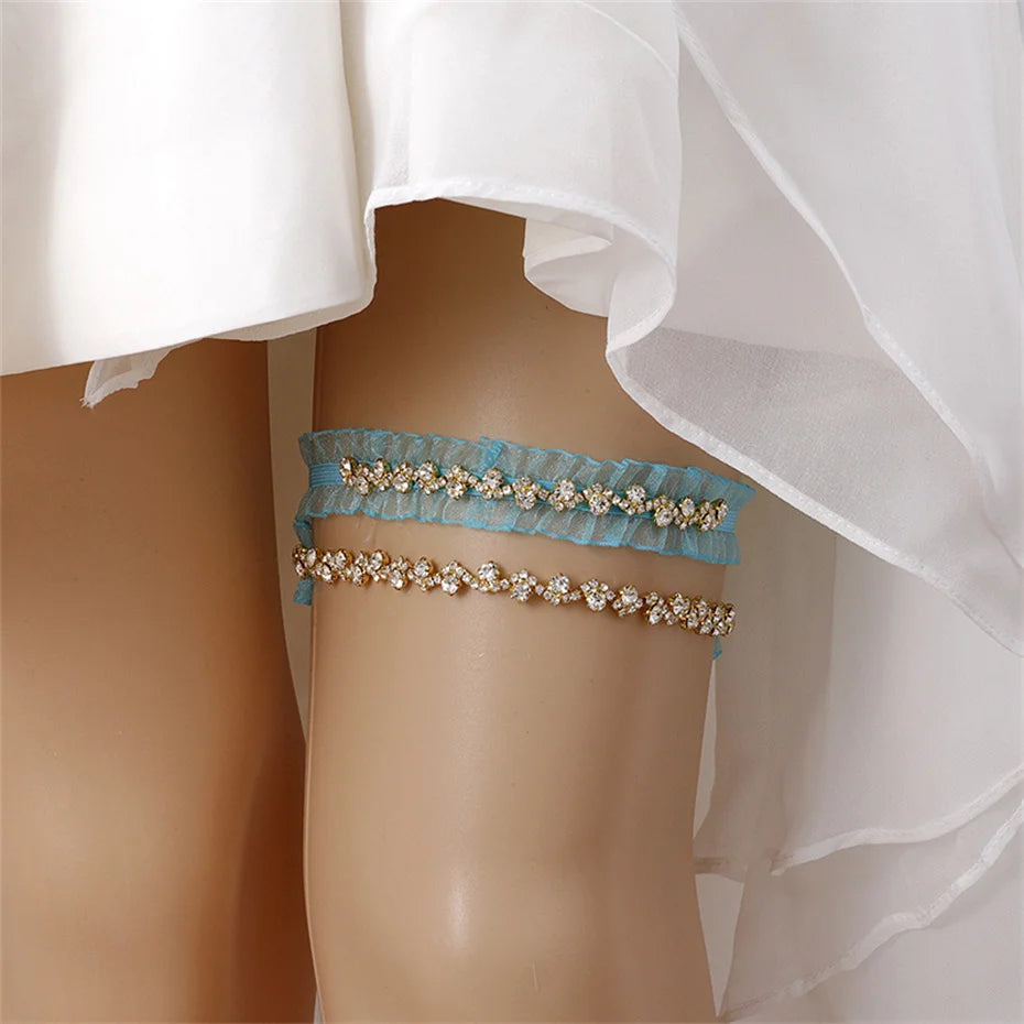 Efily Rhinestone Wedding Garter Jewelry Silver Color Crystal Bridal Lace Garter Suspenders for Party Dresses Bridesmaid Gift