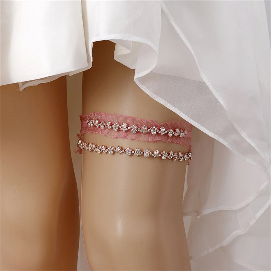 Efily Rhinestone Wedding Garter Jewelry Silver Color Crystal Bridal Lace Garter Suspenders for Party Dresses Bridesmaid Gift