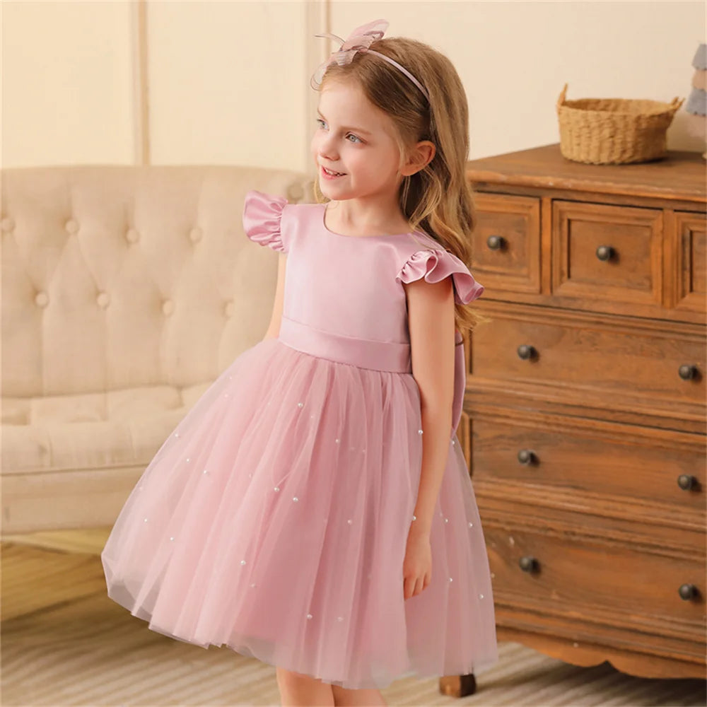 Backless Bow Flower Girl Tulle Dress