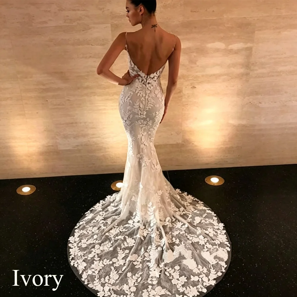 Boho Lace Backless Mermaid Wedding Dress