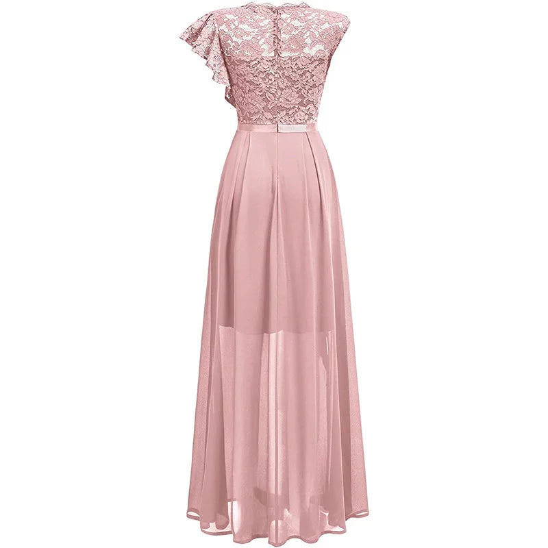 3D Flower High Slit Bridesmaid Dress