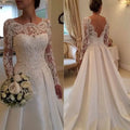 Elegant Backless Wedding Dress 2020 Vintage robe de mariée Lace Satin Long Sleeve Bride Dresses  2022 Custom Made Robe De Mariee
