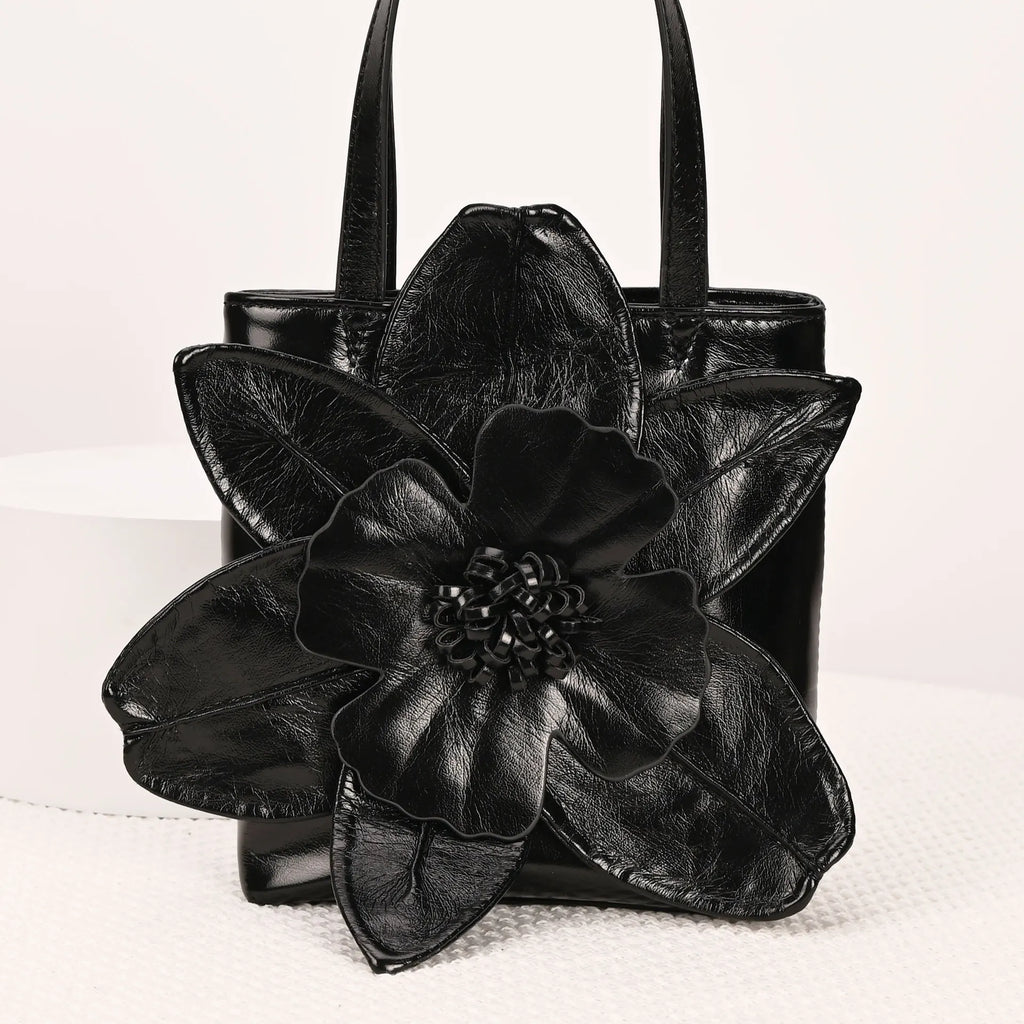 3D Floral Soft PU Leather Women Bucket Handbag Wedding Purse Dress Party Evening Bridal Clutch Bag
