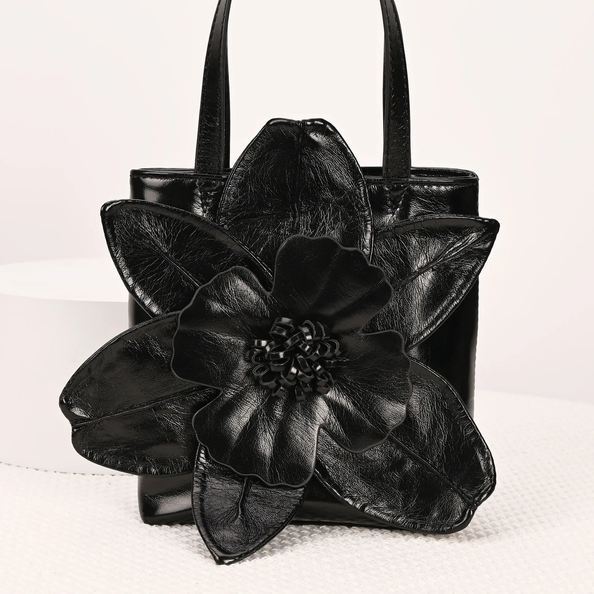 3D Floral Soft PU Leather Women Bucket Handbag Wedding Purse Dress Party Evening Bridal Clutch Bag