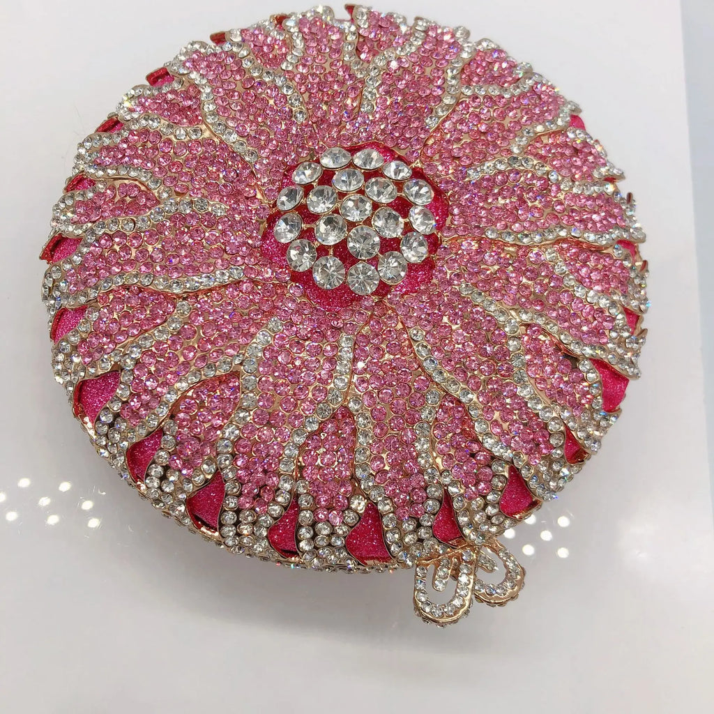 Wedding Bridal Party Purse White/Brown Diamond Minaudiere Luxury Rhinestone