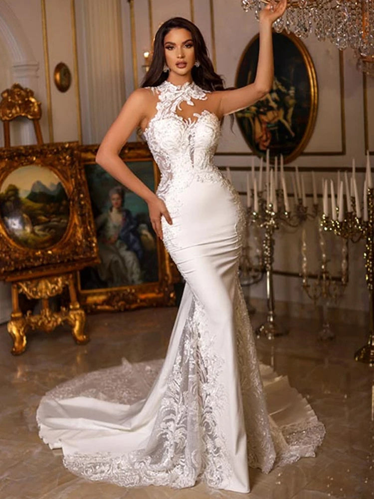 Halter Neck Backless Mermaid Wedding Dress