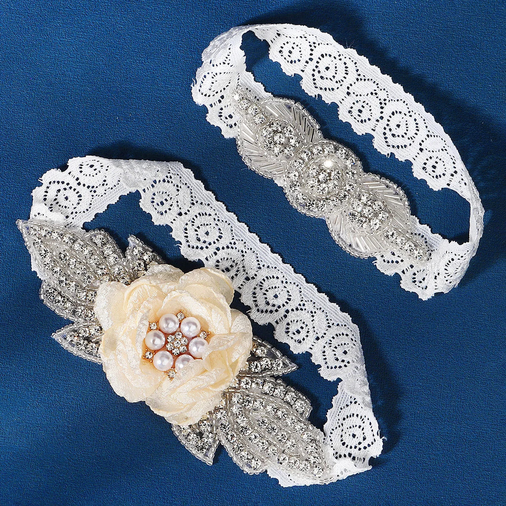Rhinestone Wedding Garter Bride Accessories Women Silver Color Crystal Flower Bridal Suspenders for Party Dresses Gift