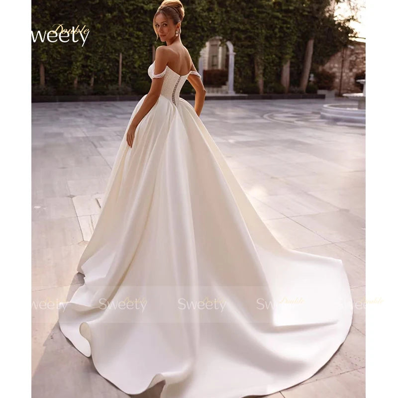 Beaded Satin Ball Gown Wedding Dress