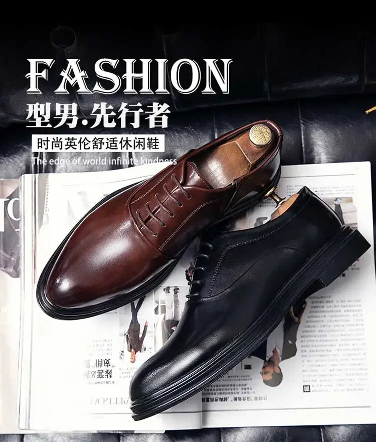 Business Formal Leather Shoes Men's Casual with Suit Low Top Solid Wedding Shoes Color Fashion Oxford Shoes Pointed Office