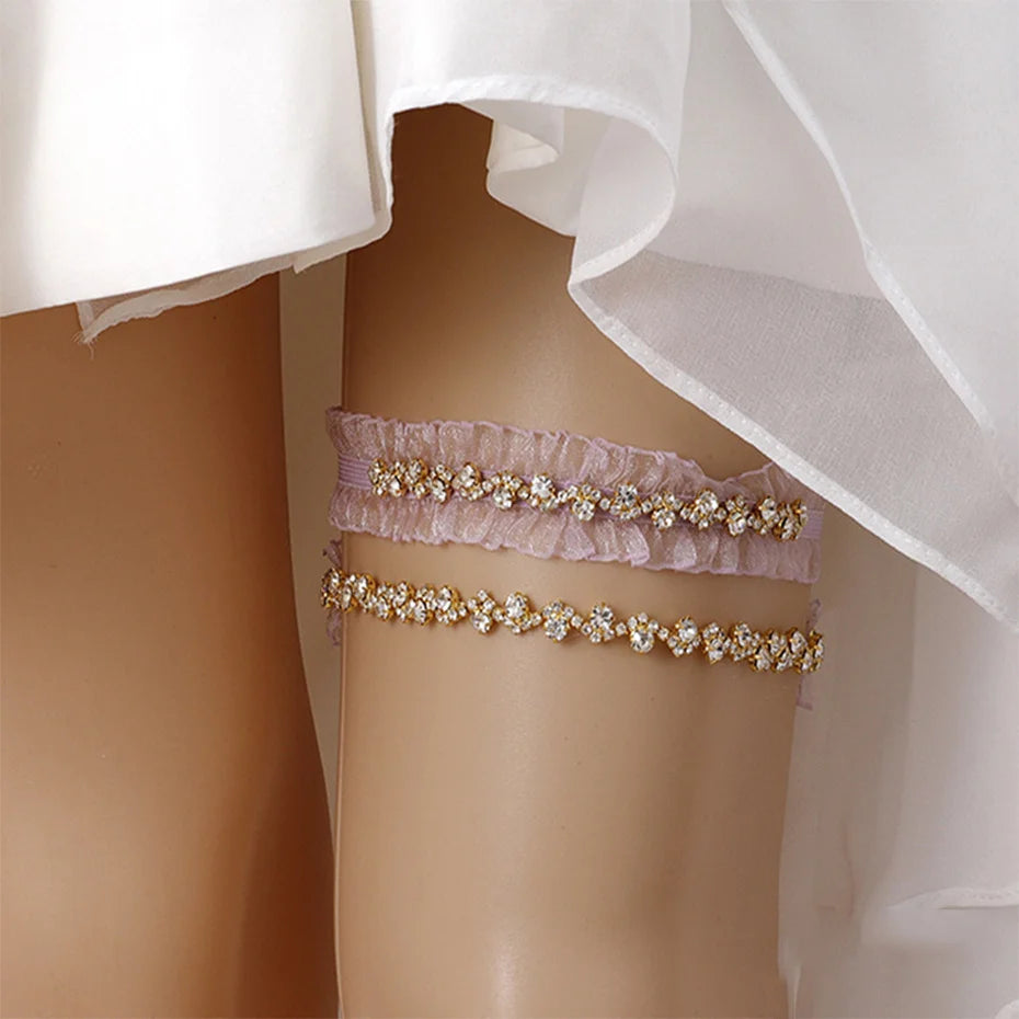 Efily Rhinestone Wedding Garter Jewelry Silver Color Crystal Bridal Lace Garter Suspenders for Party Dresses Bridesmaid Gift